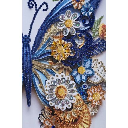 Completed Diamond Art Butterfly Picture in Gold Wood Frame Size 32cm by 32cm