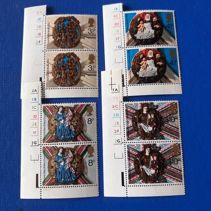 GB QEII 1974 Christmas TWO SETS Stamps with Cylinder No's SG 966-969 MNH Mint