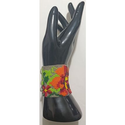 Traditional Huichol Art. Mexico Glass Seed Beads Bracelet. Magic Flowers 5