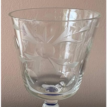 Cobalt Blue Base Etched Glasses Cordial Stem Clear Crystal #200