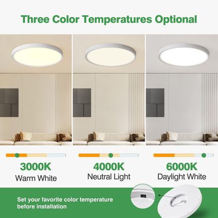 6PK 12 Inch LED Flush Mount Ceiling Light, 24W, 2520LM, 3000K/4000K/6000K CCT Se