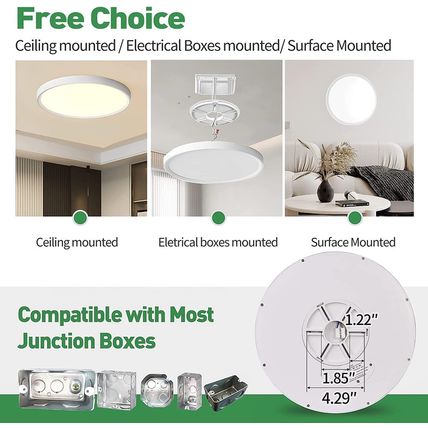 6PK 12 Inch LED Flush Mount Ceiling Light, 24W, 2520LM, 3000K/4000K/6000K CCT Se