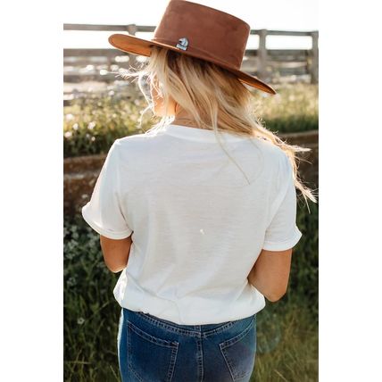 White Tassel Bowknot Print Round Neck Western Fashion T Shirt