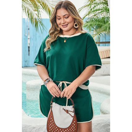 Evergreen Plus Size Contrast Trim T Shirt and Skirt Two Piece Set