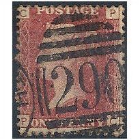 1858 SG43 1d Red Plate 207 Good Used Check Letters "PC".