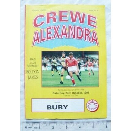 1992 programme Crewe Alexandra FC v. Bury