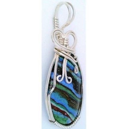 Rainbow Cal Silica Silver Wire Wrap Pendant 44