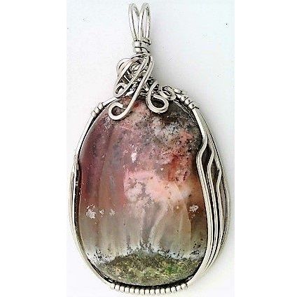 Red Plume Agate Stainless Wire Wrap Gemstone Pendant 48