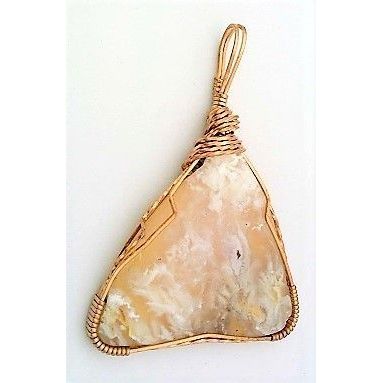 White Plume Agate Bronze Wire Wrap Gemstone Pendant 23