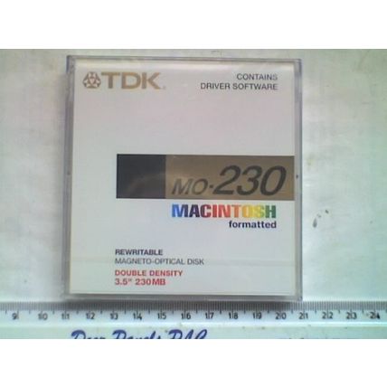 TDK MO-230MAC REWRITABLE 3.5" 230Mb MAGNETO-OPTICAL MO DISK & Jewel Case - NOS
