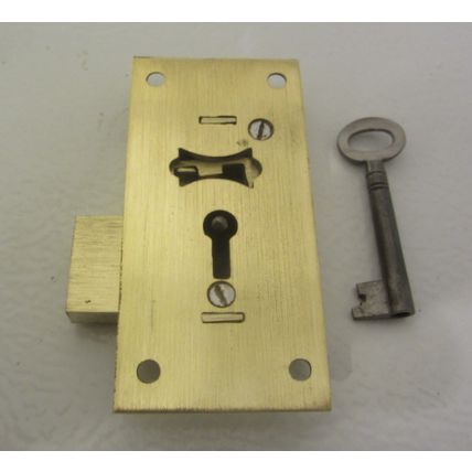 Antique Cabinet Cupboard Lock Solid Brass Has 1 working key 2 Levers 1920s era