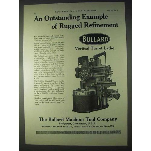 1922 Bullard Vertical Turret Lathe Ad - Outstanding