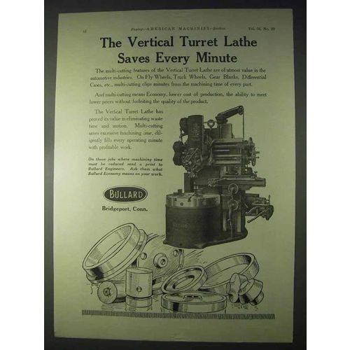 1922 Bullard Vertical Turret Lathe Ad - Saves