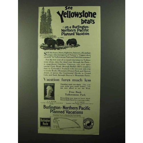 1922 Burlington Northern Pacific Railroad Ad - Bears