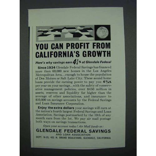 1962 Glendale Federal Savings Ad - You Can Profit