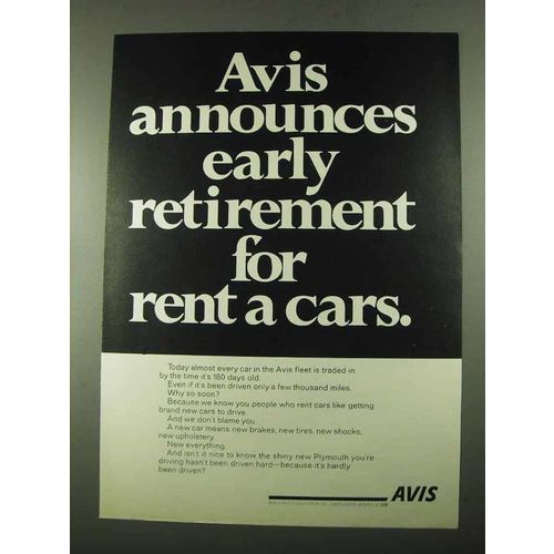 1969 Avis Car Rental ad - Announces Early Retirement