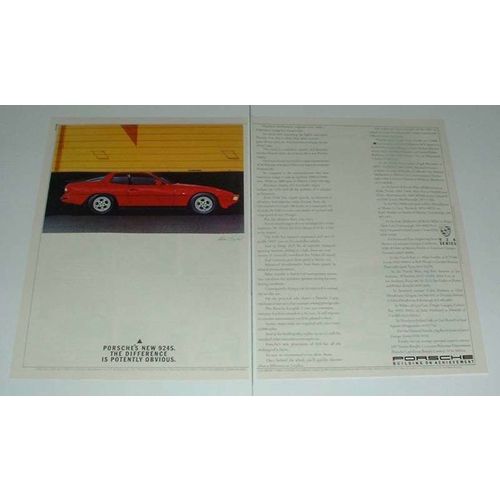 1986 2-page Porsche 924S Car Ad - Potently Obvious!