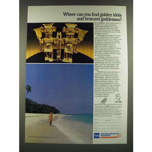1986 American Express Vacations Ad - Golden Idols and Bronzed Goddesses