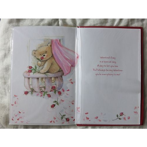 Valentine's Day With Love To My Wife Twddy Bear Red Roses Big Card A4 Portrait