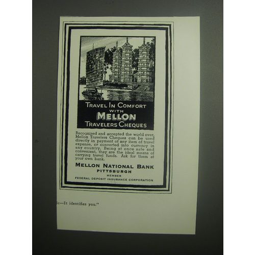 1937 Mellon National Bank Ad - Travel in comfort with Mellon travelers cheques