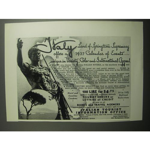 1937 Italian Tourist Information Office Ad - Italy Land of Springtime Supremacy