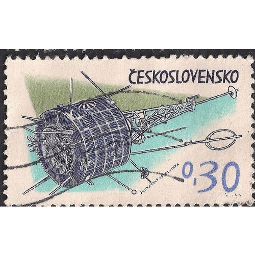CZECHOSLOVAKIA, SPACE, Sputnik, green blue 1974, 0.30 Koruna