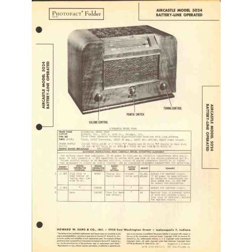 AIRCASTLE model 5024 4 tube AM radio receiver Sams Photofact manual
