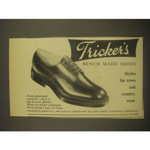 1958 Tricker's Shoes Ad - Tricker's Bench made shoes