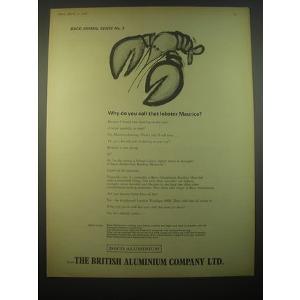 1966 BACO British Aluminum Company Ad - Why do you call that lobster Maurice?