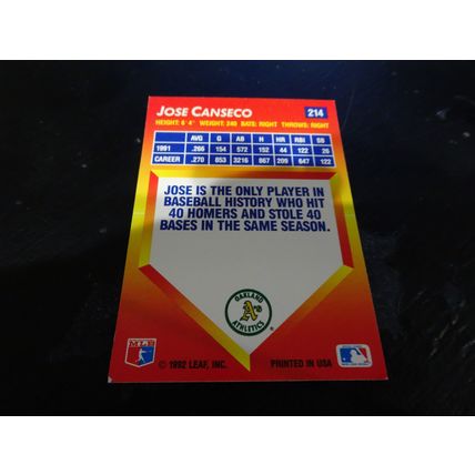 1992 Donruss Triple Play Card # 214 Jose Canseco Excellent (5) Oakland Athletics
