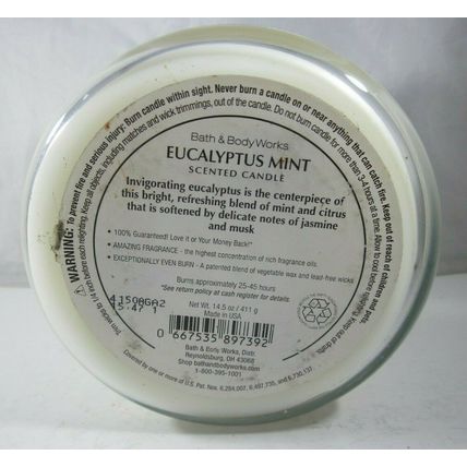 Bath & Body Works 3-wick 14.5 oz Candle Fresh Picked Eucalyptus Mint