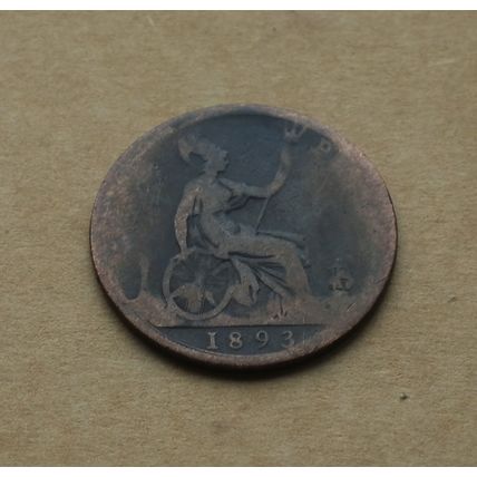 1893 Queen Victoria Totally Uncleaned 1d One Penny With Nice Dark Tone Bun Head