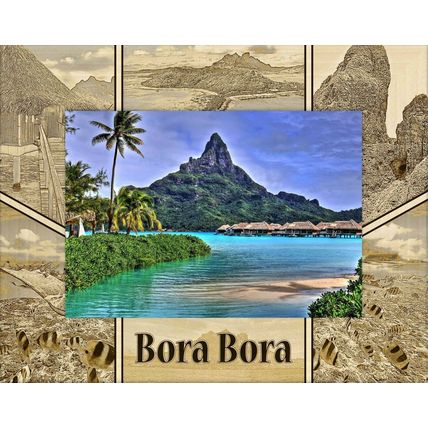 Bora Bora Laser Engraved Wood Picture Frame Landscape (5 x 7)