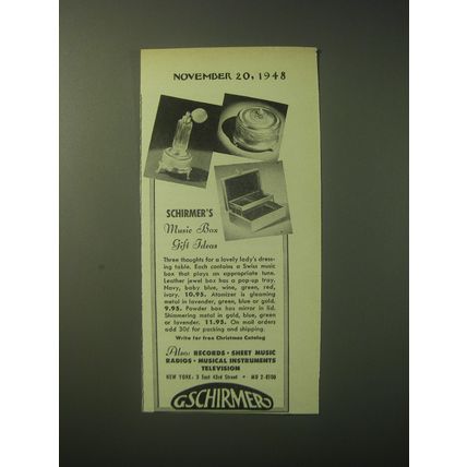 1948 Schirmer's Music Boxes Advertisement - Schirmer's Music Box Gift Ideas