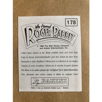 Who Framed Roger Rabbit Sticker # 178 (A) unused 1988 Panini Disney
