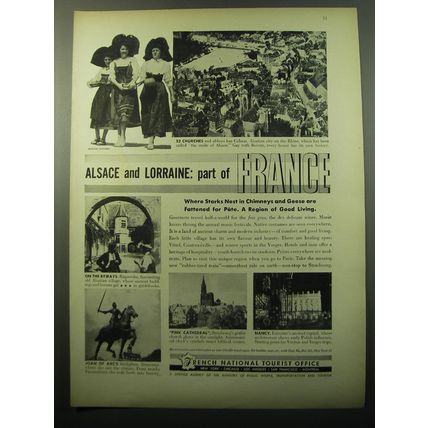 1950 French National Tourist Office Ad - Alsace and Lorraine: part of France