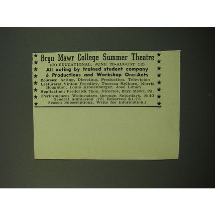 1950 Bryn Mawr College Ad - Bryn Mawr College Summer Theatre