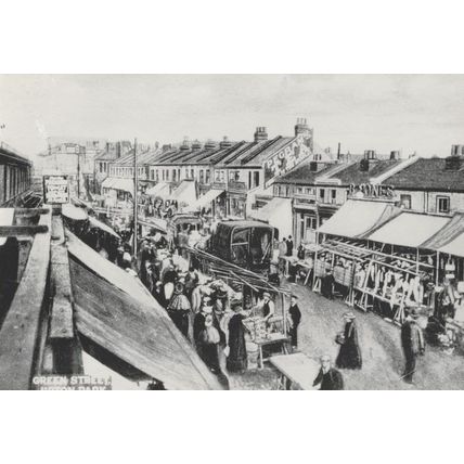 Green Street Upton Park Essex Market Stalls Postcard