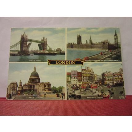 multiview, LONDON used vintage postcard by Valentine 1956 pm /