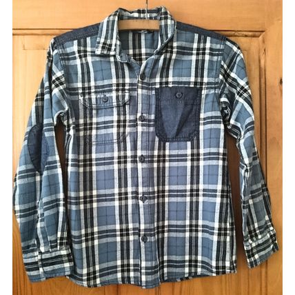 Boys Age 10-11yrs Long Sleeve top blue chequed shirt - ( George )