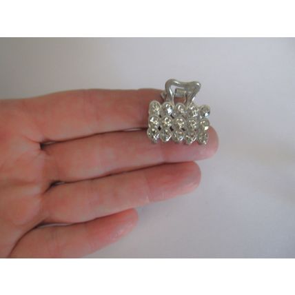 Small mini silver square shaped metal hair claw clip with crystals