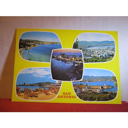 multiview, SAN ANTONIO ABAD , IBIZA, SPAIN used postcard c. 1980 pm #