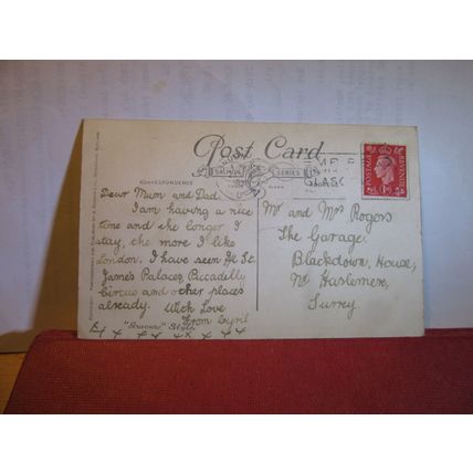 PETER PAN, Kensington Gardens, London used vintage postcard 1938 pm =