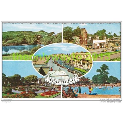 WORTHING, 5 MULTI VIEWS, SUSSEX, ENGLAND, 1966, Postcard