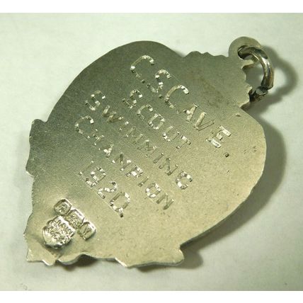 Antique Solid Sterling Silver Pocket Watch Fob Medal Scouting Swimming Champ