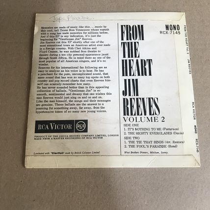 JIM REEVES - From the heart - E.P. - RCX-7145 Vol 2