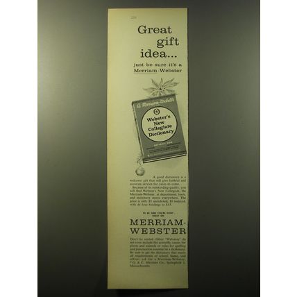 1960 Merriam-Webster New Collegiate Dictionary Ad - Great gift idea