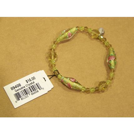 COOKIE LEE GENUINE CRYSTAL STRETCH BRACELET GREEN w/ ROSES NEW WITH TAG