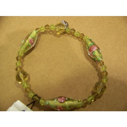 COOKIE LEE GENUINE CRYSTAL STRETCH BRACELET GREEN w/ ROSES NEW WITH TAG
