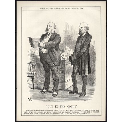 OUT IN THE COLD! 1889 Sir John Tenniel - William Henry Smith PUNCH CARTOON PAGE